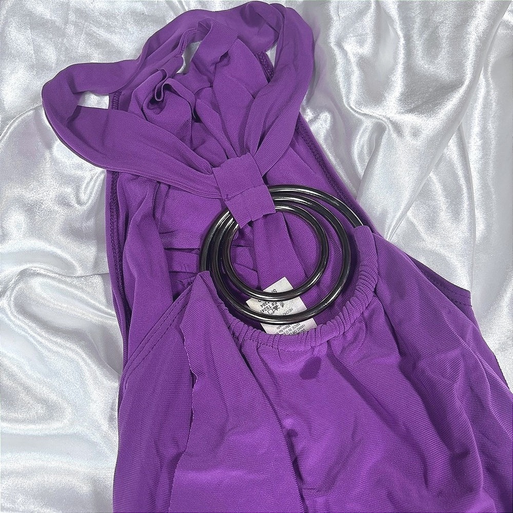 y2k Halter Top Purple Excellent Draped Cowl Neck Ring Back Detail Side Ruched